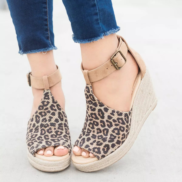 leopard print espadrille wedges